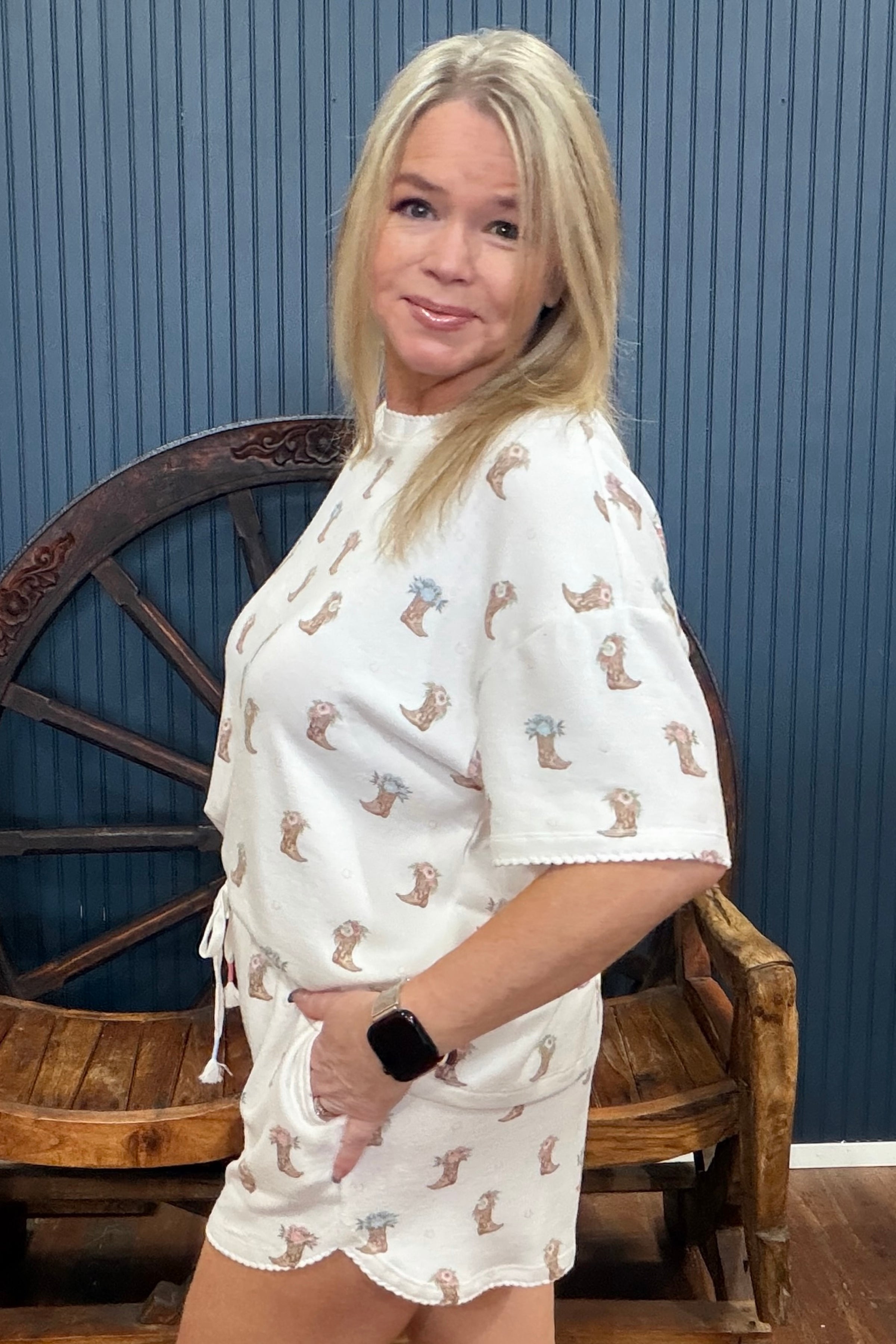 Western Blooms Short Sleeve Pajama Top by PJ Salvage-Pajamas-PJ Salvage-Gallop 'n Glitz- Women's Western Wear Boutique, Located in Grants Pass, Oregon