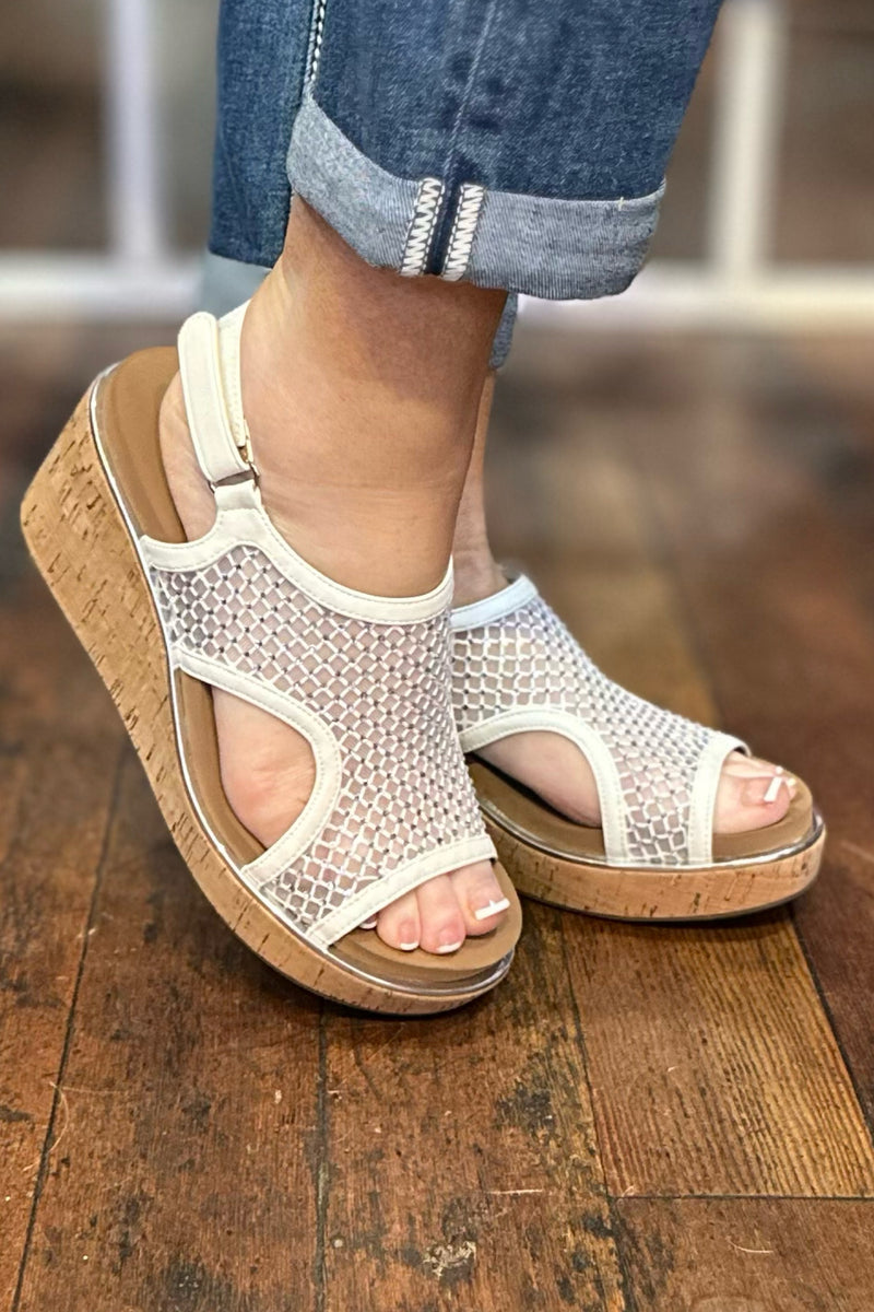 CARLEY By Corkys White Mesh Sparkle Sandal-Women's Shoes-Corkys-Gallop 'n Glitz- Women's Western Wear Boutique, Located in Grants Pass, Oregon