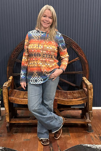 Aztec Print Relaxed Fit Ultra Soft Hoodie Rust/Mocha-Women's Hoodie-Avery-Gallop 'n Glitz- Women's Western Wear Boutique, Located in Grants Pass, Oregon