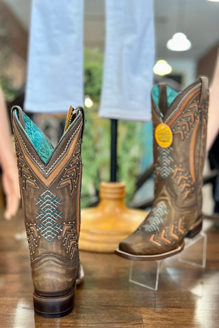 Corral Women's Arrow Inlay Embroidered Studded Square Toe Boot-Women's Boot-Corral Boots-Gallop 'n Glitz- Women's Western Wear Boutique, Located in Grants Pass, Oregon