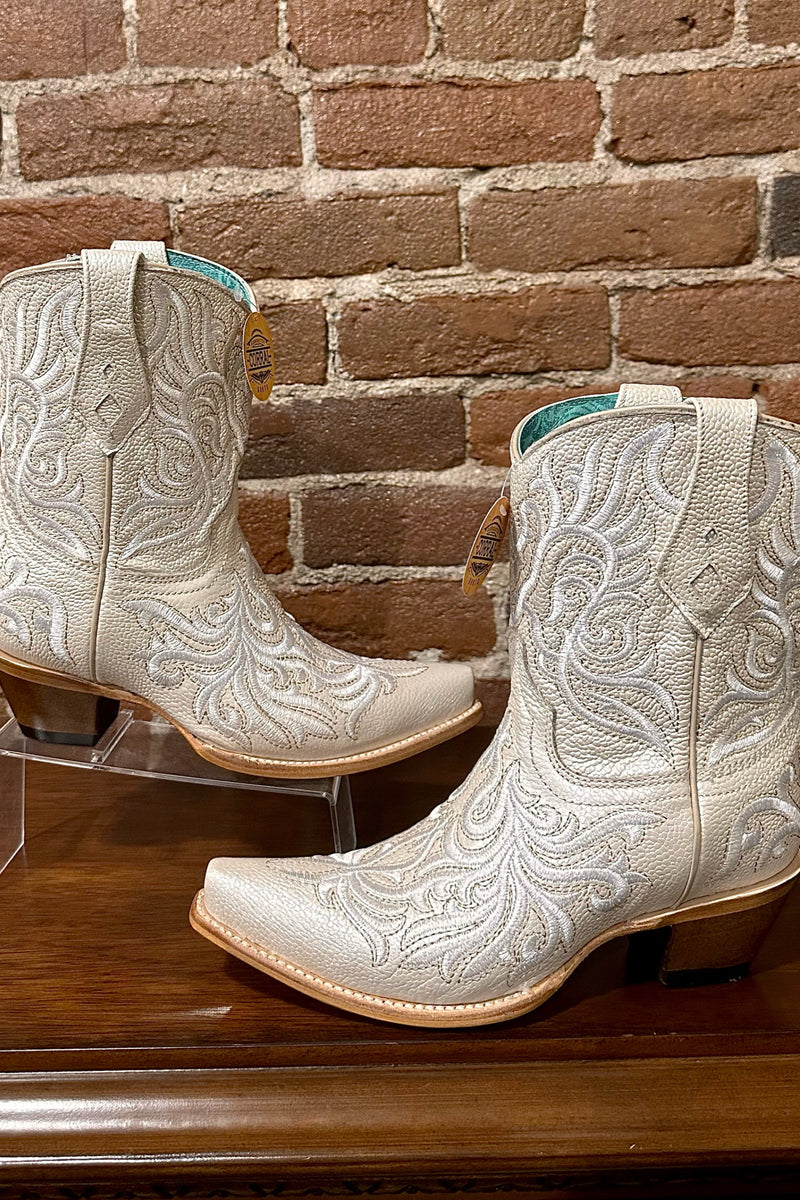 Bone Embroidered Ankle Snip Toe Boot by Corral Boots-Women's Boot-Corral Boots-Gallop 'n Glitz- Women's Western Wear Boutique, Located in Grants Pass, Oregon