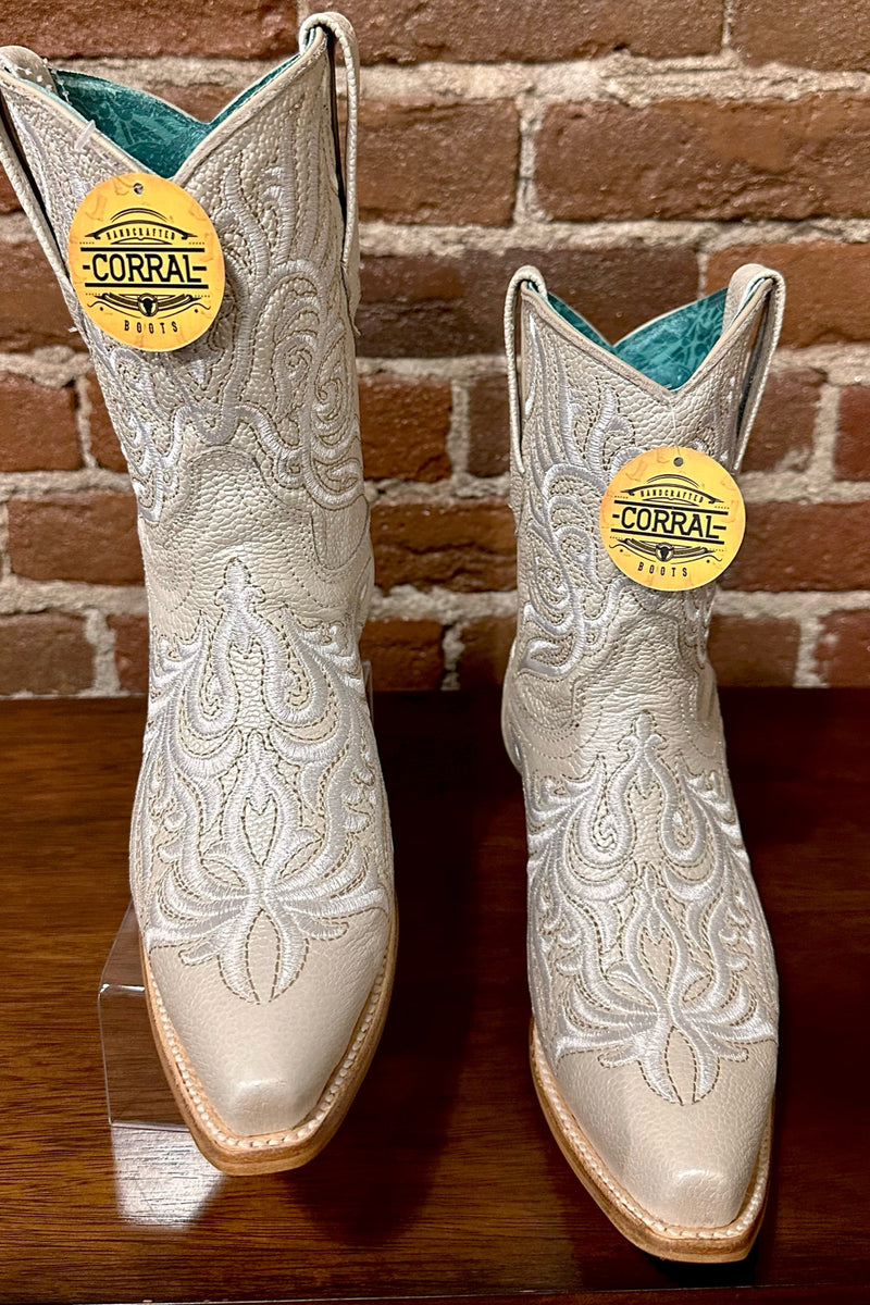 Bone Embroidered Ankle Snip Toe Boot by Corral Boots-Women's Boot-Corral Boots-Gallop 'n Glitz- Women's Western Wear Boutique, Located in Grants Pass, Oregon