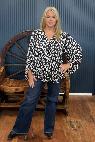 Black and White Animal Print Blouse-Top-ee:some-Gallop 'n Glitz- Women's Western Wear Boutique, Located in Grants Pass, Oregon