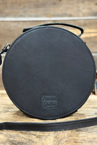 Black Leather Floral Tooled Canteen Bag