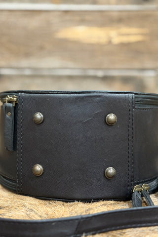 Black Leather Floral Tooled Canteen Bag