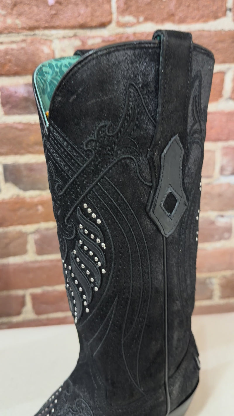 Black Studded and Embroidered Snip Toe Boot by Corral Boots