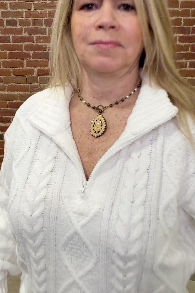 Summit Zip Cable Knit Sweater by PJ Salvage-Ivory