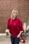 Prim Button Up Red Velvet Top