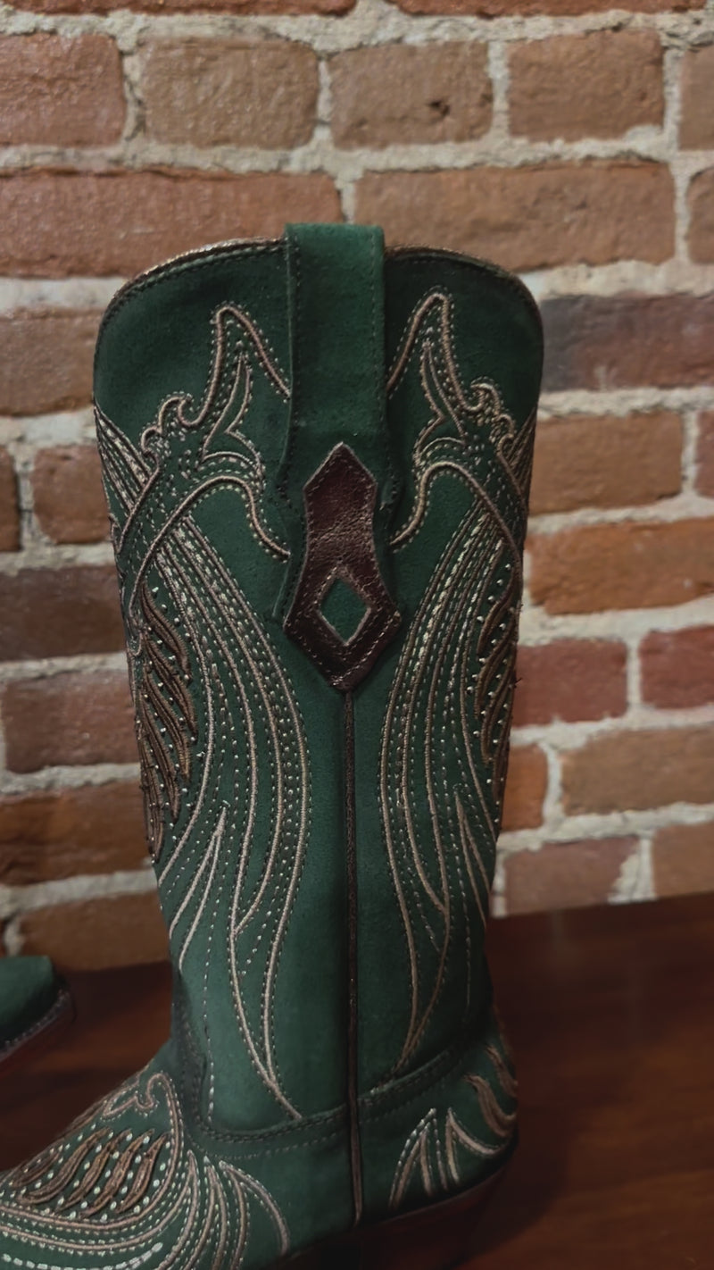 Green and Copper Embroidered Snip Toe Boot by Corral Boots