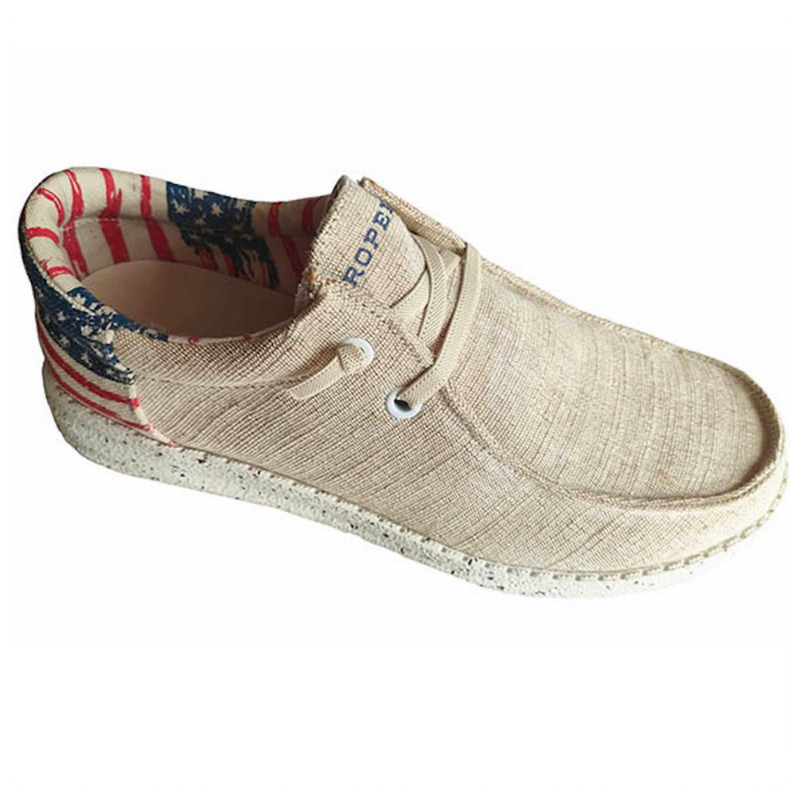 Men’s Roper Tan/Beige w/Flag Heel Canvas Hang Loose Shoe-Men's Footwear-Roper/Stetson-Gallop 'n Glitz- Women's Western Wear Boutique, Located in Grants Pass, Oregon