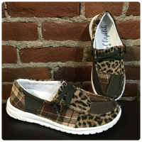 Sale Gypsy Jazz Khaki Leopard Patchwork Shoe-Ladies Shoe-Gypsy Jazz-Gallop 'n Glitz- Women's Western Wear Boutique, Located in Grants Pass, Oregon