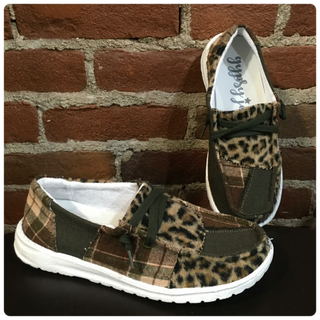 Sale Gypsy Jazz Khaki Leopard Patchwork Shoe-Women's Shoes-Gypsy Jazz-Gallop 'n Glitz- Women's Western Wear Boutique, Located in Grants Pass, Oregon
