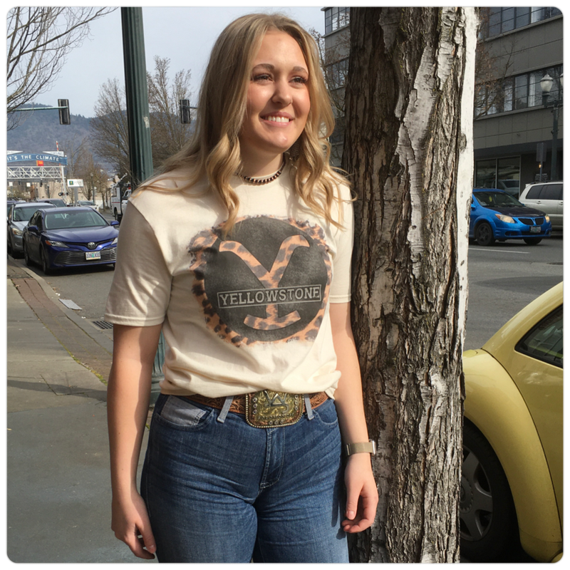 Yellowstone Cheetah Tee-top-J Coons-Gallop 'n Glitz- Women's Western Wear Boutique, Located in Grants Pass, Oregon