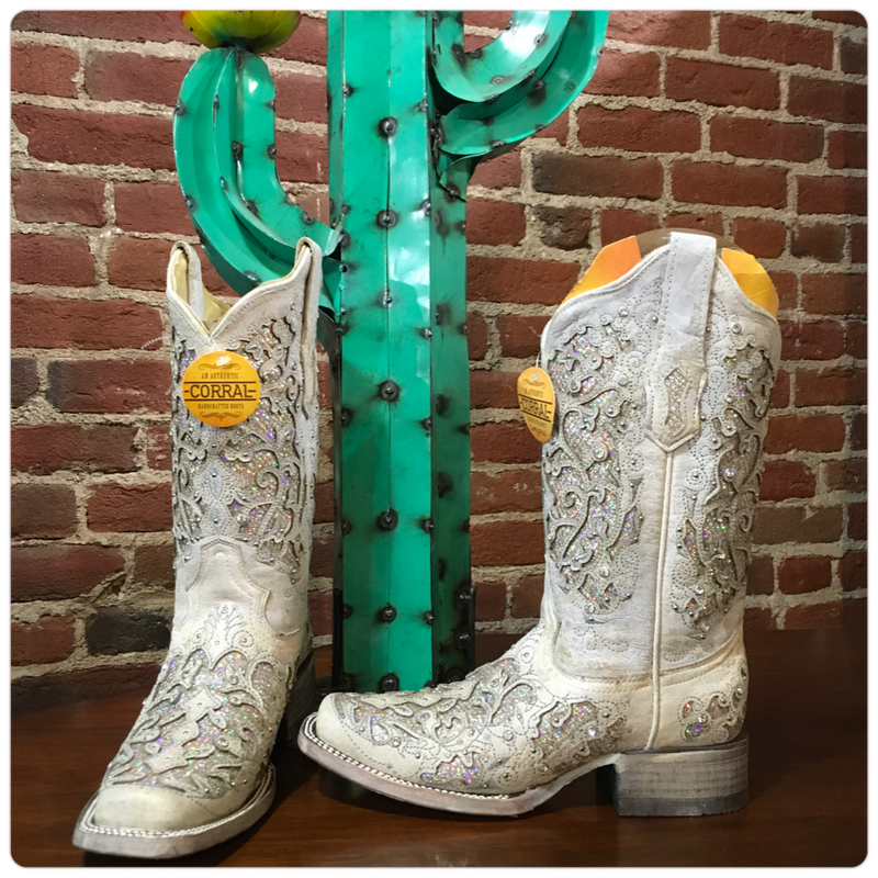 Corral Ladies White Glitter Inlay & Crystals Square Toe-Women's Boot-Corral Boots-Gallop 'n Glitz- Women's Western Wear Boutique, Located in Grants Pass, Oregon