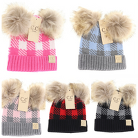 C.C. Baby Beanie Buffalo Check Double Pom **Multiple colors-Beanie/Scarf-C.C. Beanie-Gallop 'n Glitz- Women's Western Wear Boutique, Located in Grants Pass, Oregon