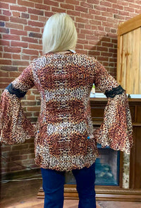 Animal Print Crinkle Bell Sleeve Top-top-Lola P-Gallop 'n Glitz- Women's Western Wear Boutique, Located in Grants Pass, Oregon