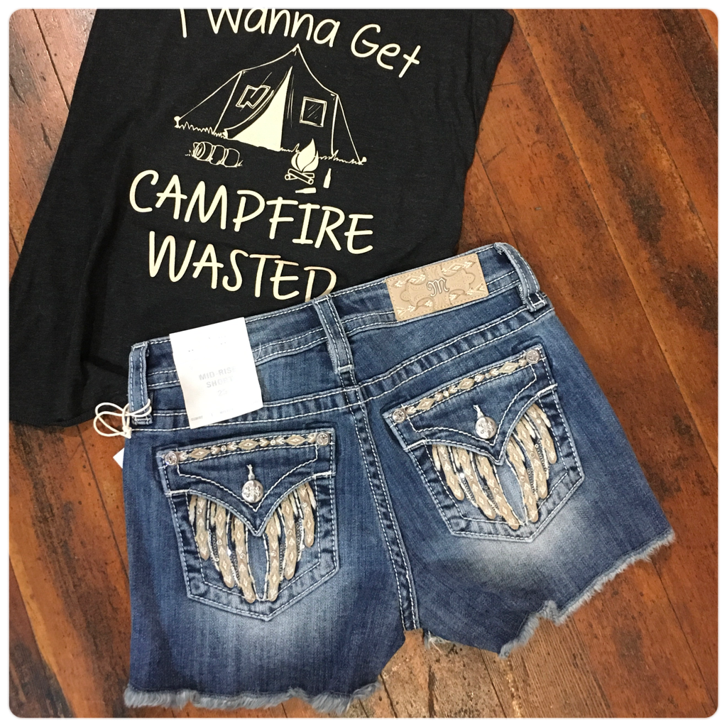 Miss Me Golden Winged Mid Rise Shorts-Shorts-Miss Me-Gallop 'n Glitz- Women's Western Wear Boutique, Located in Grants Pass, Oregon