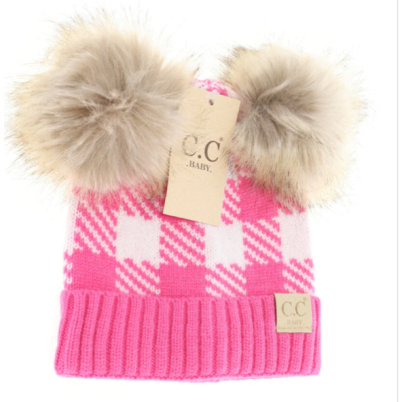 C.C. Baby Beanie Buffalo Check Double Pom **Multiple colors-Beanie/Scarf-C.C. Beanie-Gallop 'n Glitz- Women's Western Wear Boutique, Located in Grants Pass, Oregon