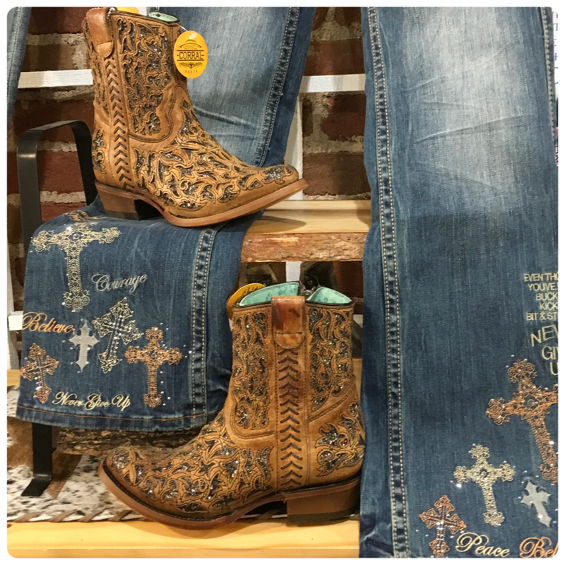 Ladies Sand Glitter Inlay & Embroidery Round Toe Ankle Boot-Women's Boot-Corral Boots-Gallop 'n Glitz- Women's Western Wear Boutique, Located in Grants Pass, Oregon
