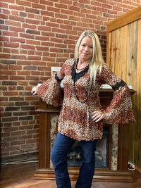 Animal Print Crinkle Bell Sleeve Top-top-Lola P-Gallop 'n Glitz- Women's Western Wear Boutique, Located in Grants Pass, Oregon