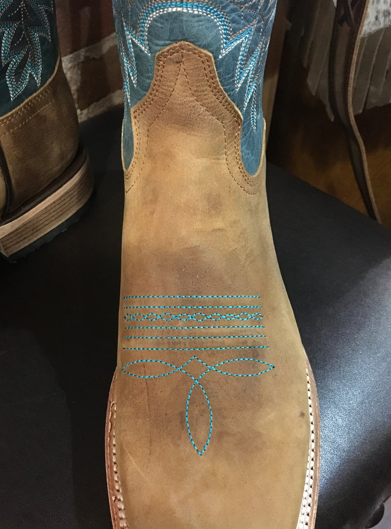 Mens Tan/Blue Wide Square Toe Boot-Men's Boot-Corral Boots-Gallop 'n Glitz- Women's Western Wear Boutique, Located in Grants Pass, Oregon