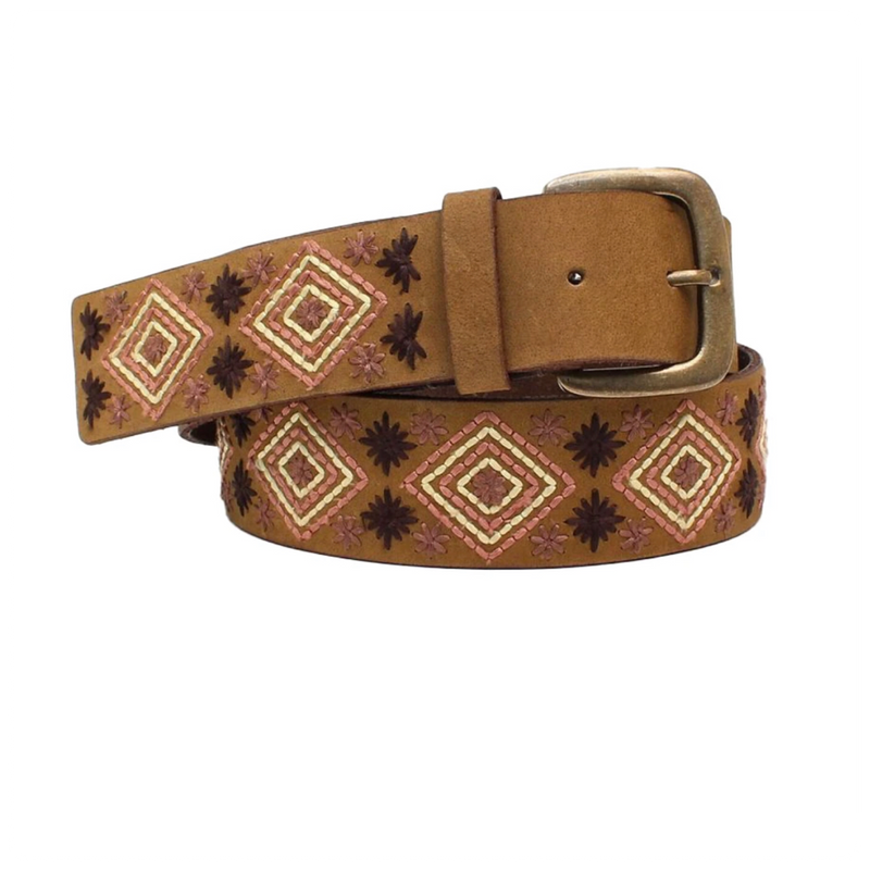 Diamond Embroidered Medium Brown Belt-Belt-M&F-Gallop 'n Glitz- Women's Western Wear Boutique, Located in Grants Pass, Oregon