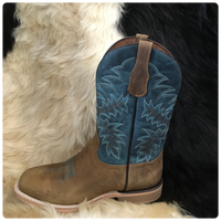 Mens Tan/Blue Wide Square Toe Boot-Men's Boot-Corral Boots-Gallop 'n Glitz- Women's Western Wear Boutique, Located in Grants Pass, Oregon