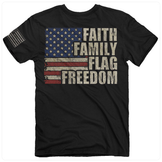 "Faith, Family, Flag, Freedom" Tee-Men's Graphic Tee-Buck Wear-Gallop 'n Glitz- Women's Western Wear Boutique, Located in Grants Pass, Oregon