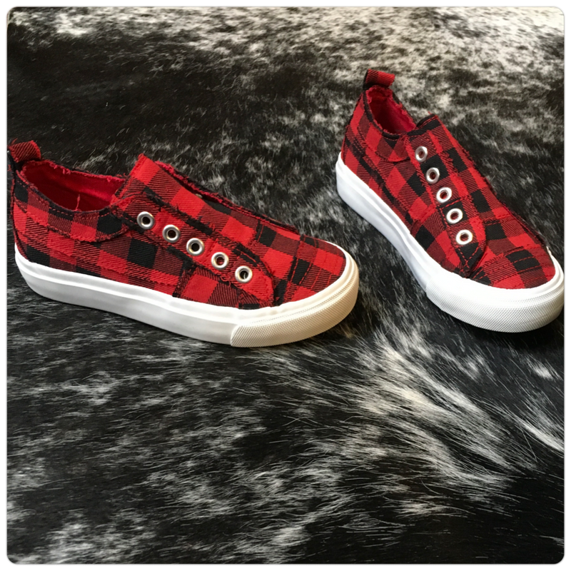 Kids Babalu Red Buffalo Plaid Slip on Sneaker-Kids Footwear-Corkys-Gallop 'n Glitz- Women's Western Wear Boutique, Located in Grants Pass, Oregon