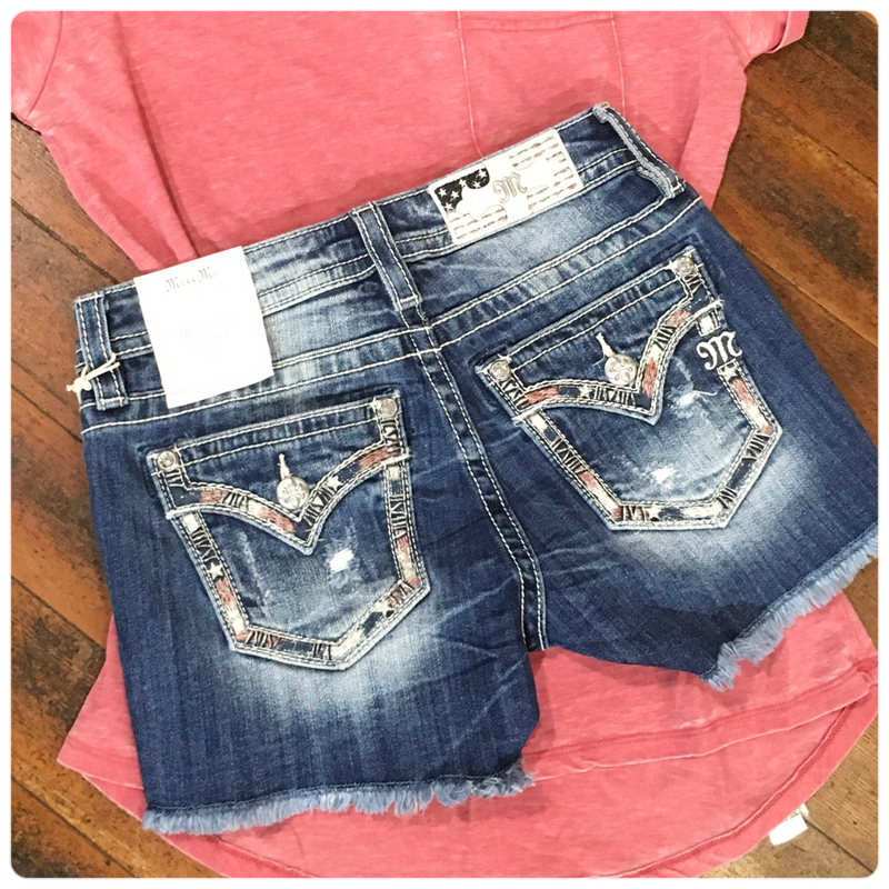 Miss Me Americana Mid Rise Shorts-Shorts-Miss Me-Gallop 'n Glitz- Women's Western Wear Boutique, Located in Grants Pass, Oregon