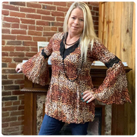 Animal Print Crinkle Bell Sleeve Top-top-Lola P-Gallop 'n Glitz- Women's Western Wear Boutique, Located in Grants Pass, Oregon