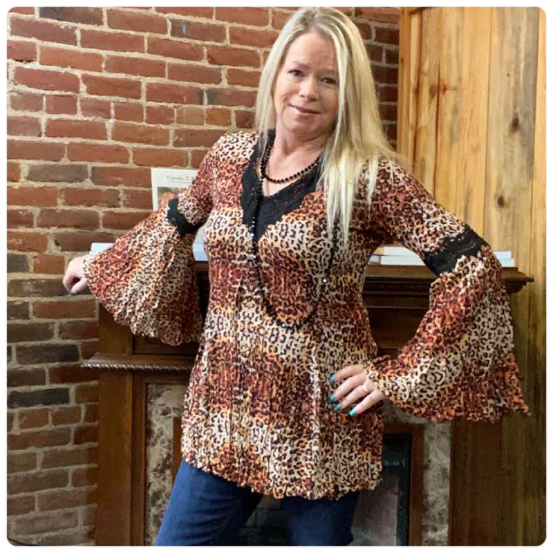 Animal Print Crinkle Bell Sleeve Top-top-Lola P-Gallop 'n Glitz- Women's Western Wear Boutique, Located in Grants Pass, Oregon