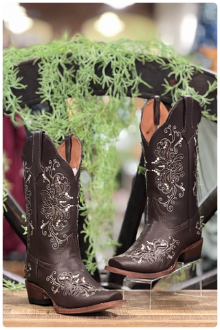Women's Athletic Fit Leather Boot with Butterfly Inlay-Women's Boot-Tanner Mark-Gallop 'n Glitz- Women's Western Wear Boutique, Located in Grants Pass, Oregon