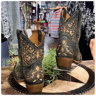Corral Boots Teen Black Gold Shorty's-Women's Boot-Corral Boots-Gallop 'n Glitz- Women's Western Wear Boutique, Located in Grants Pass, Oregon