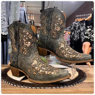 Corral Boots Teen Black Gold Shorty's-Women's Boot-Corral Boots-Gallop 'n Glitz- Women's Western Wear Boutique, Located in Grants Pass, Oregon