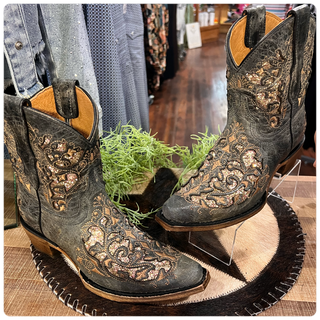 Corral Boots Teen Black Gold Shorty's-Women's Boot-Corral Boots-Gallop 'n Glitz- Women's Western Wear Boutique, Located in Grants Pass, Oregon